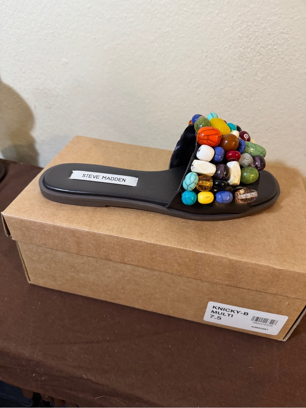 Steve Madden Black Slide Sandal with Multicolor Beaded Strap (knicky b) - Picture 2 of 7